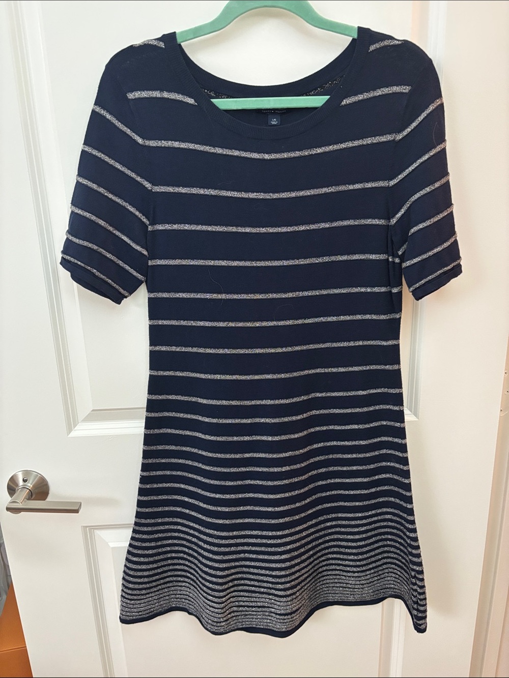Tommy Hilfiger Black Knit Top with Metallic Stripe